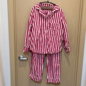 Printfresh Candy Stripe Long PJ Set - Fuchsia Blush - M - EUC